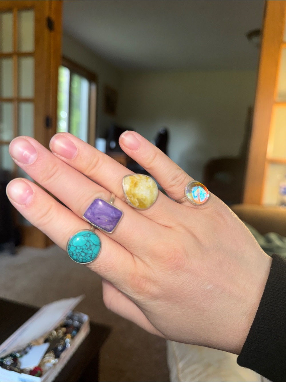 Turquoise, Purple, Yellow and Opal-Inlay Gemstone 925 Rings - Women Jewelry
